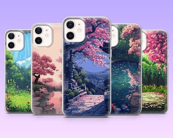 Funda para teléfono Pixel Art Naturaleza Estética Japón Cubierta para Google Pixel 10, 10Pro, 9, 9Pro, 8A, 8, 7A, Samsung S25, S24Fe, S23, A16, iPhone 16, 15