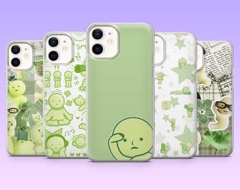 Smiski Phone Case Kawaii Green Anime Cover for iPhone 17Pro, 16, 15, 14, 13, 12, Samsung S25, S24, S23Fe, S22, A16, A26, A56, Pixel 10, 9Pro