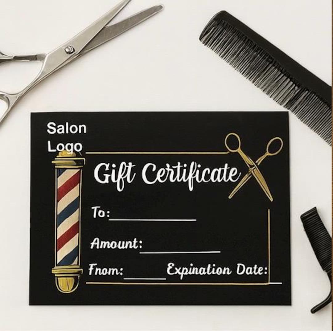 Digital Download Barber Shop Gift Certificate Template Printable