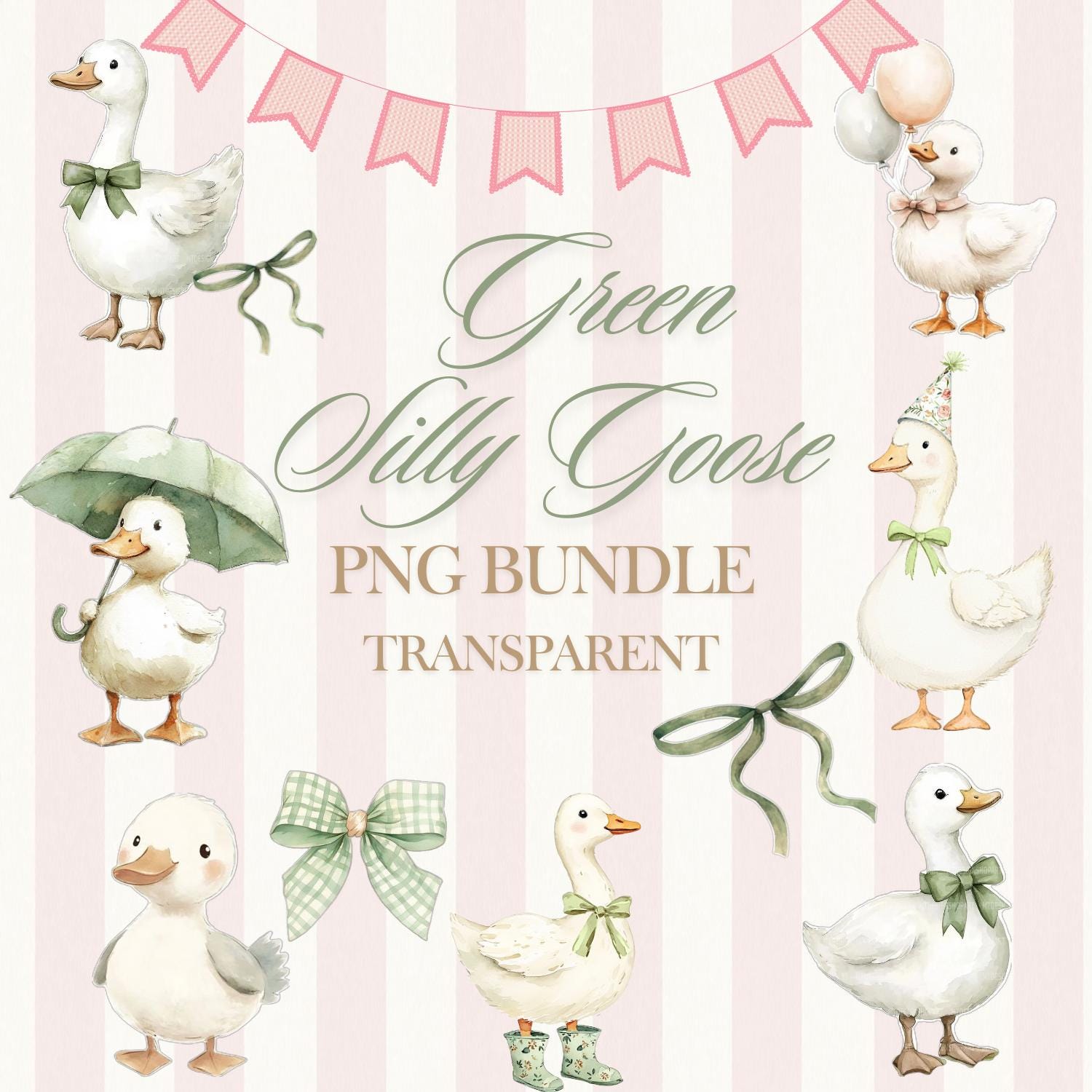 Watercolor Girly Green Goose Clipart, Silly Goose PNG, Coquette Nursery ...