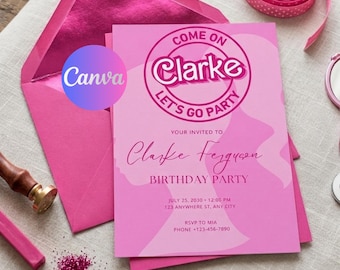 Barbie Pink Dolly Fashion Birthday Invitation Invite | Barbie Birthday Party  | Editable Digital Download | 5X7