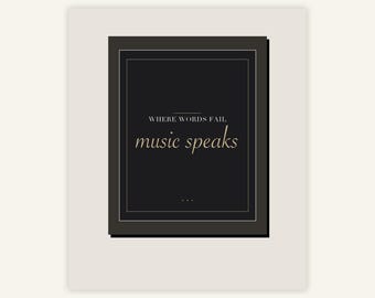 Music Wall Art Set, Black Gold Typography, Musician Decor (Digital Download)