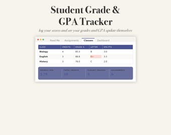 Student Grade and GPA Tracker Spreadsheet, Assignment Grade Calculator for Excel and Google Sheets