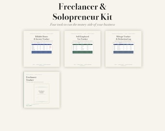 Financieel pakket voor freelancers: urenregistratie, belastingaangifte, kilometervergoeding en onkostenregistratie (Excel, Google Sheets, PDF).
