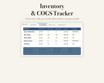 Small Business Inventory Spreadsheet, Stock COGS Tracker (Excel, Google Sheets)