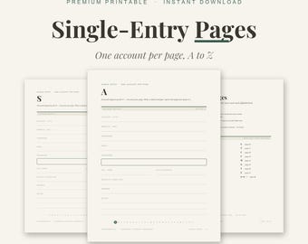 Afdrukbare wachtwoordpagina's van A tot Z, wachtwoordtracker voor één account per pagina, alfabetische wachtwoordorganizer, enkelvoudige invoer, Letter + A4
