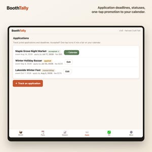 Application tracker with fair deadlines, statuses, and one-tap calendar promotion