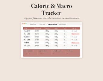 Macro Tracker Spreadsheet, Calorie Counter, Food Log (Excel, Google Sheets)