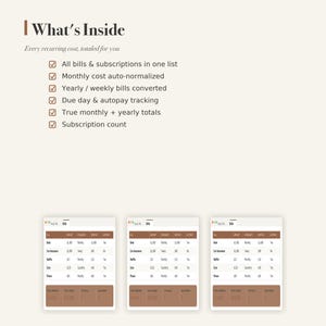 Bill Tracker Spreadsheet, Subscription Organizer, Recurring Expense Tracker (Digital Download) image 2