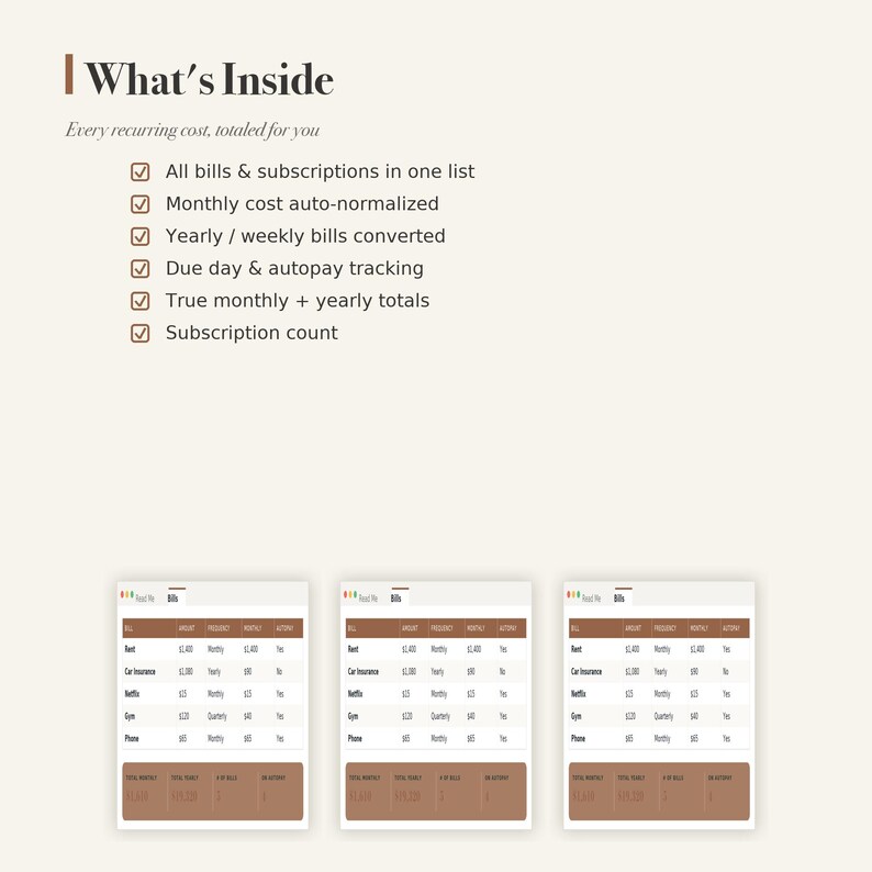 Bill Tracker Spreadsheet, Subscription Organizer, Recurring Expense Tracker (Digital Download) image 2
