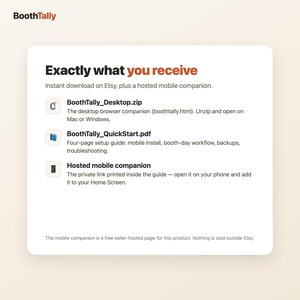 What you receive: desktop ZIP, QuickStart PDF guide, and the hosted mobile companion link