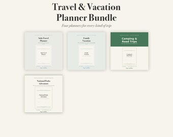 Travel Planner Bundle, 4 Printable Vacation and Road Trip Organizers, Instant Download PDF
