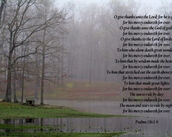 Misty Morn with Bible Verse - Psalm 136:1-9 - Prince George, Virginia