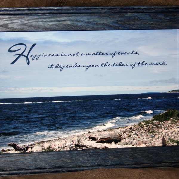 Newfoundland Shores with Inspirational Quote in an 8 X 12 Red Oak Blue Dye Frame,Nature Photography, Landscapes, Free Shipping