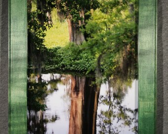 Reflecting Pool, Phinizy Swamp-Augusta, Georgia-9x12 Light Curly Maple with Green Dye Frame, Nature Photography, Landscapes, Free Shipping