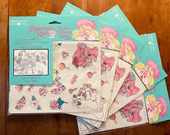 Vintage Peppermint Rose Sticker Sheet and Coloring Poster 90s Toys Ephemera American Greetings Collectible Nostalgia Gift
