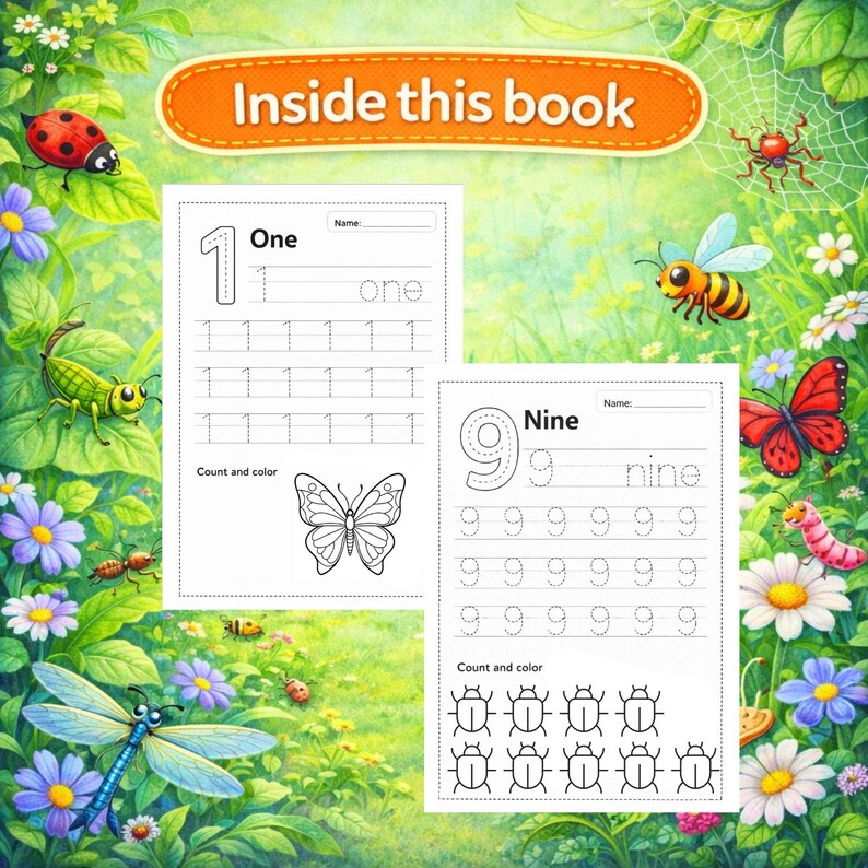 Number Insect Trace Number Tracing Insects Worksheets 1-20, Preschool Math Activity ...