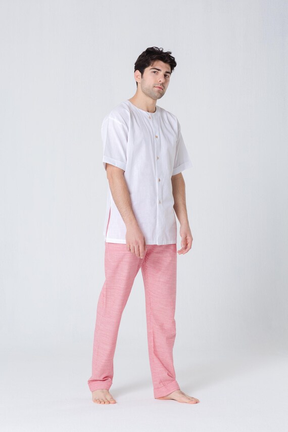 Men's Cotton Shirt White Pajama Shirt for Men Etsy