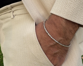 Handgjord bysantinsk kedja i sterlingsilver, tjockt silverarmband med kunglig kedja