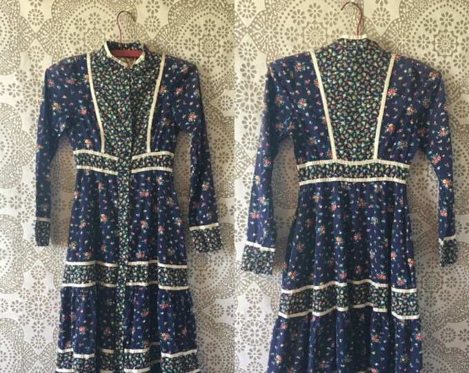 Vintage 1970's Blue Calico Gunne Sax Dress XS XXS - Etsy