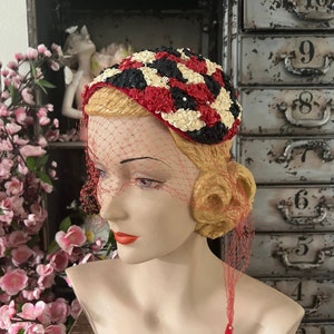 1950's Red White and Blue Summer Hat