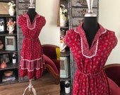 Vintage 1970 39 s Gunne Sax Style Maroon Floral Dress Small