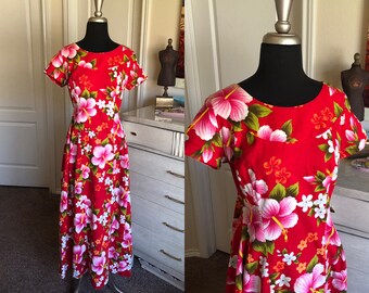 red and white hibiscus dress
