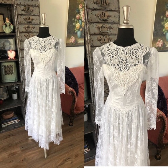 Vintage 1970's 80's Gunne Sax Style Lace Dress Sma