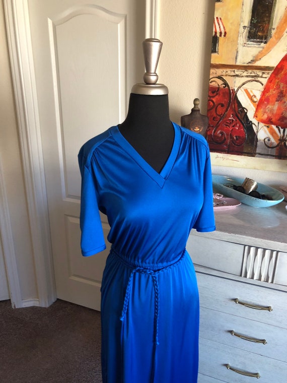 Vintage 1970's Royal Blue Day Dress Medium - image 7