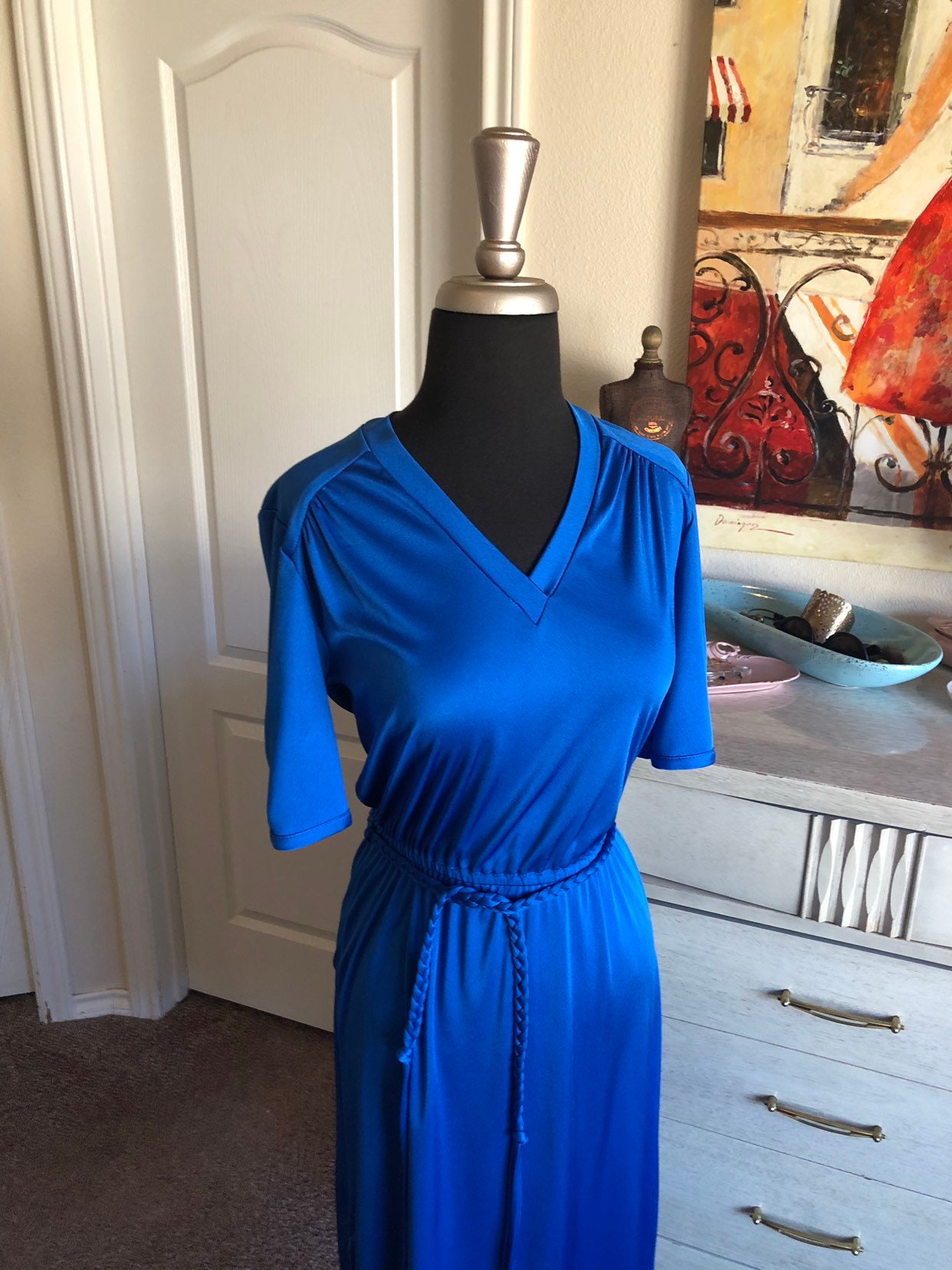 Vintage 1970's Royal Blue Day Dress Medium | Etsy