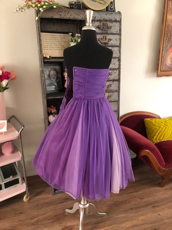 Vintage 1950's Purple and Pale Pink Cocktail Dres… - image 6