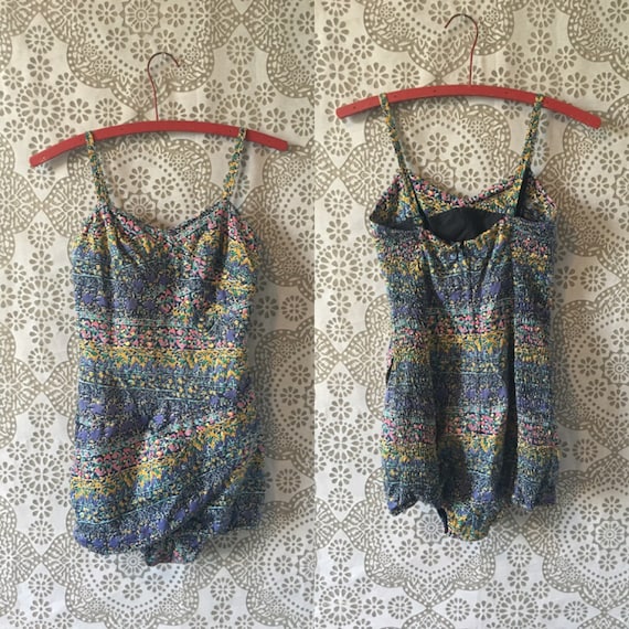Vintage 1950's 60's Faux Wrap Front Swimsuit Mediu