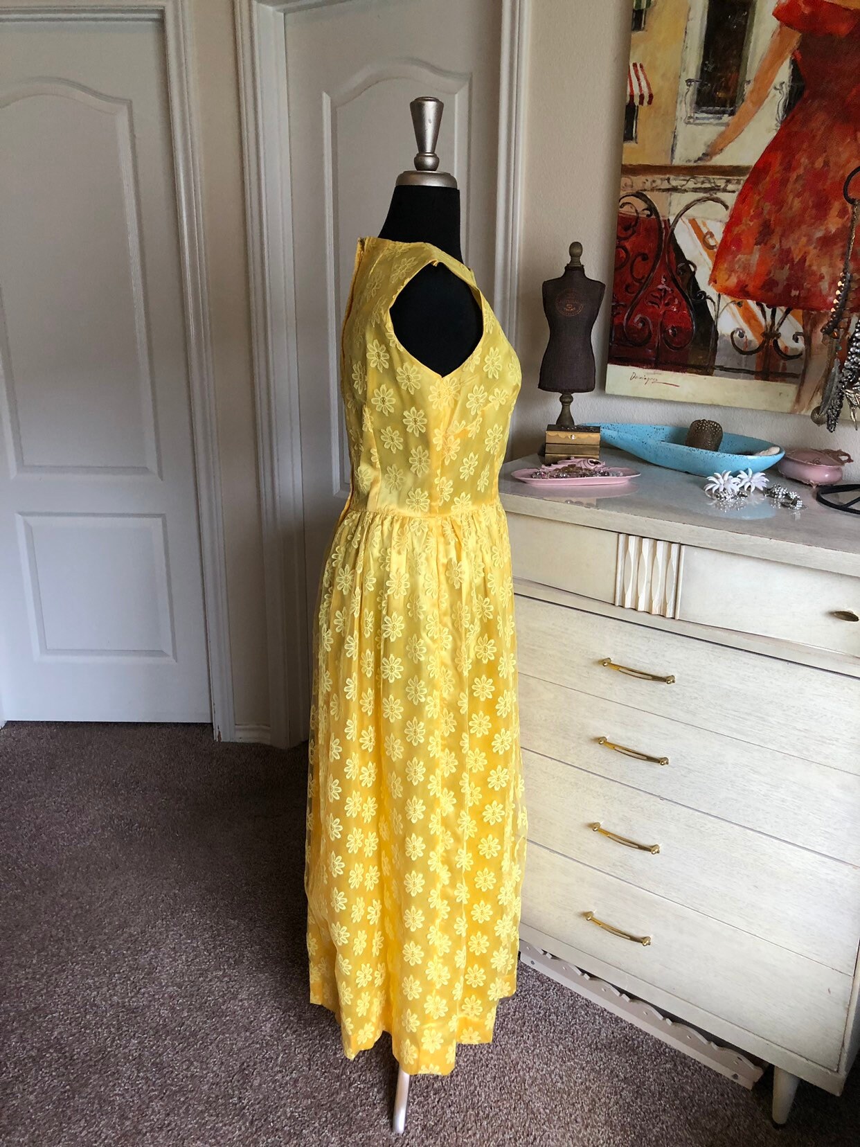 Vintage 1960's Bright Yellow Floral Lace Dress Medium | Etsy