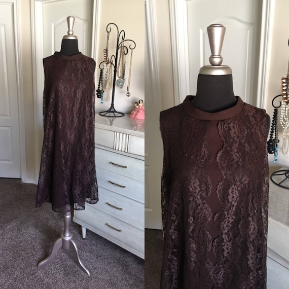 Vintage 1960's Vicky Vaughn Chocolate Brown Dress… - image 1