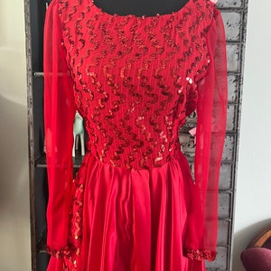 Vintage 1980's Red Satin and Sequin Dress Medium image 6