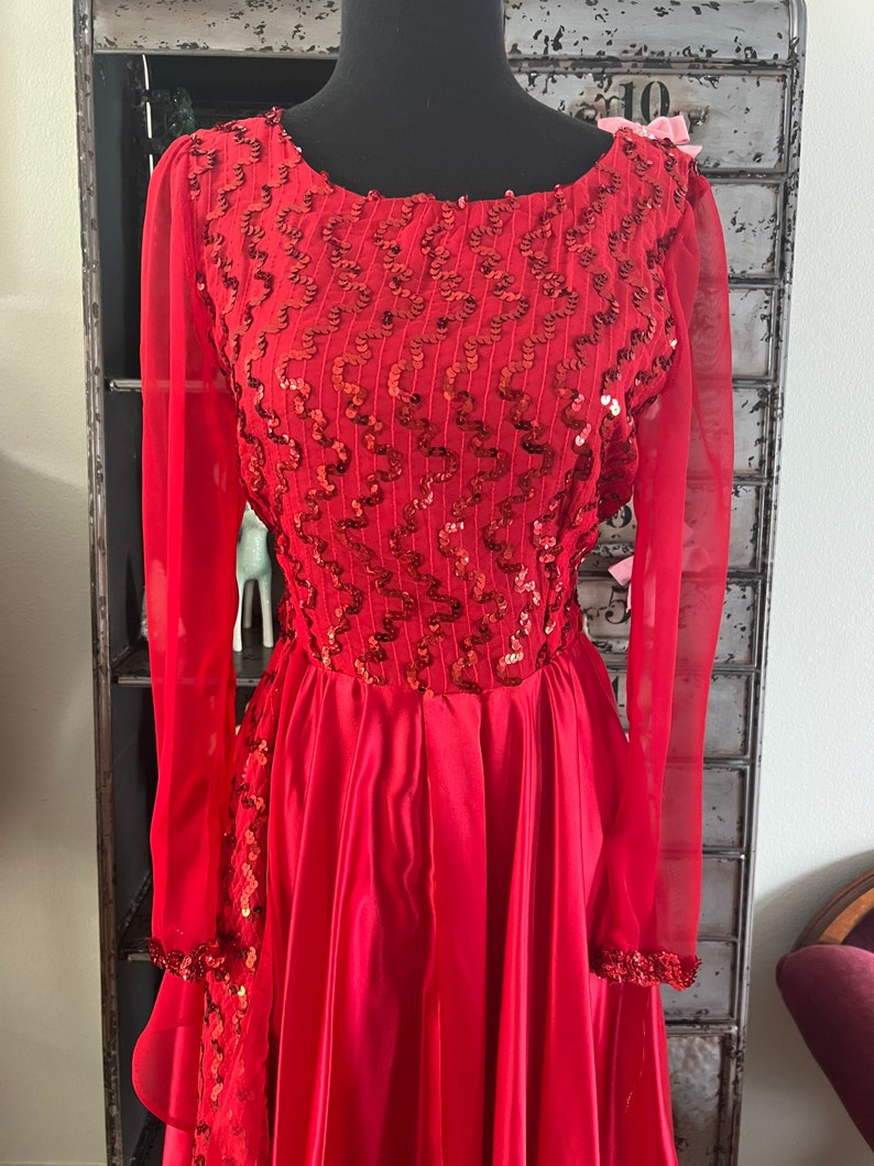 Vintage 1980's Red Satin and Sequin Dress Medium image 6