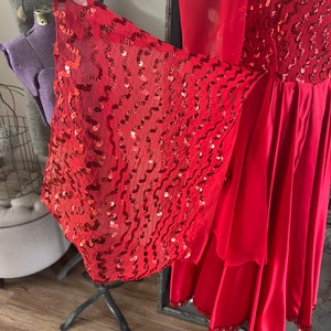 Vintage 1980's Red Satin and Sequin Dress Medium image 5