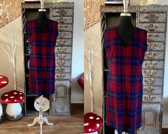 Vintage 1960's 70's Blue and Maroon Plaid Dress Medium