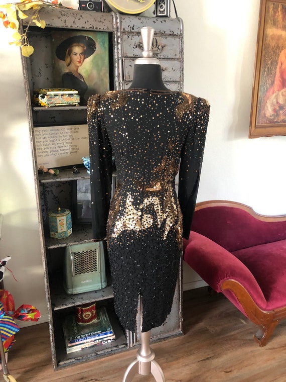 Vintage A.J. Bari 1980's Black Silk Dress with Be… - image 6