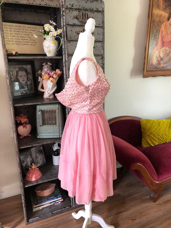 Vintage 1950's 60's Pink Cocktail Dress with Sequ… - image 3