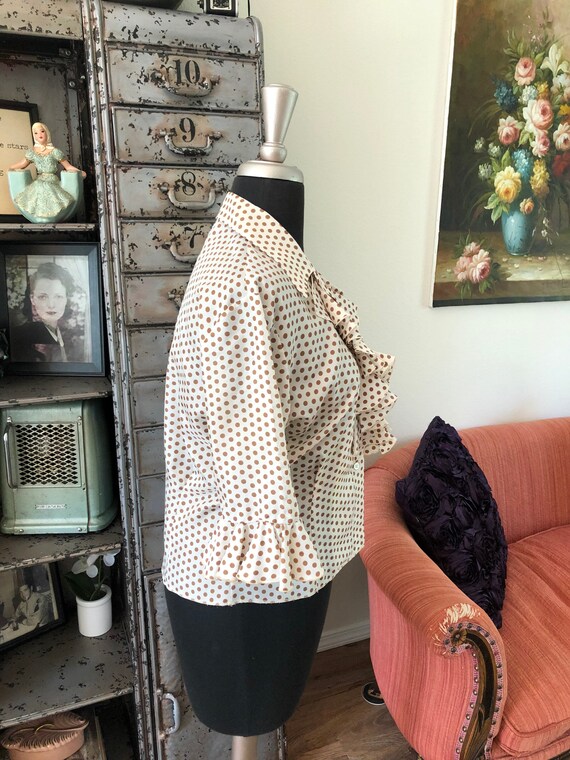 Vintage 1950's Cream and Brown Polka Dot Semi She… - image 3