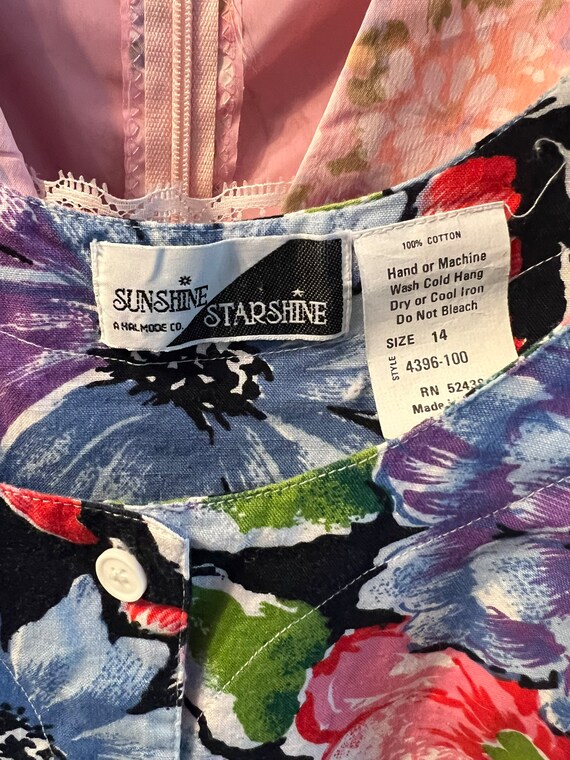 Vintage 1980's Vibrant Floral Print Cotton Sundre… - image 6