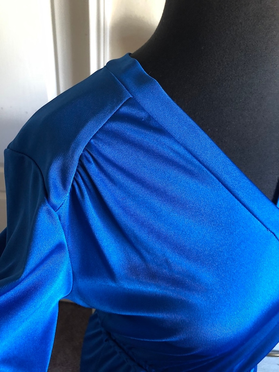 Vintage 1970's Royal Blue Day Dress Medium - image 2