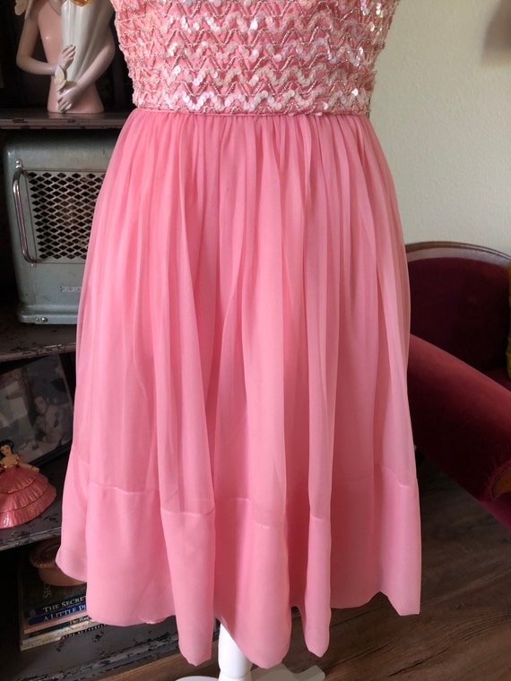 Vintage 1950's 60's Pink Cocktail Dress with Sequ… - image 9