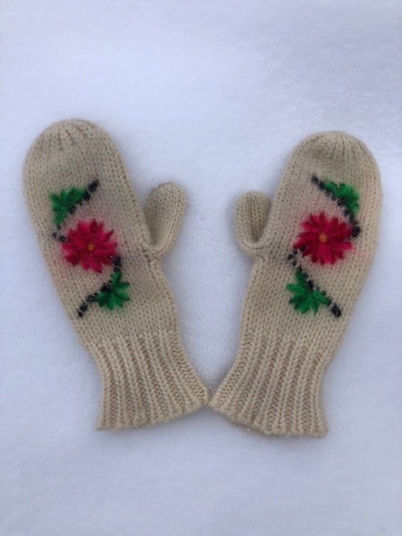 1950's 60's Hand Knit Wool Mittens