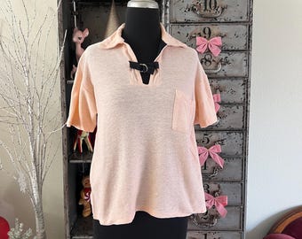 1950's Pale Pink and Black Blouse M/L