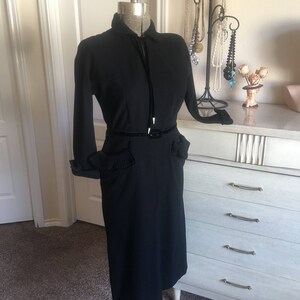 Vintage 1940's 50's Black Wool Fitted Dress M/L - Etsy