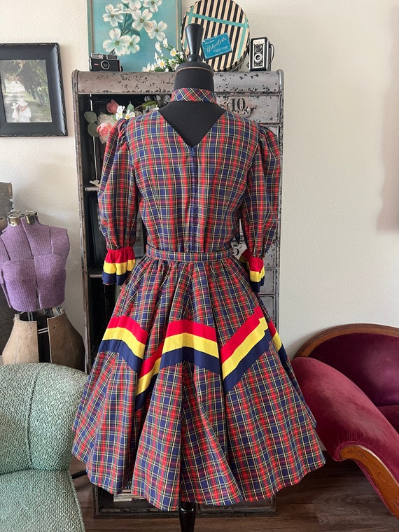 1970's 80's Red and Blue Plaid Square Dance Dress… - image 2