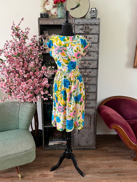 1950's 60's Mode O Day Vibrant Floral Print Dress… - image 5