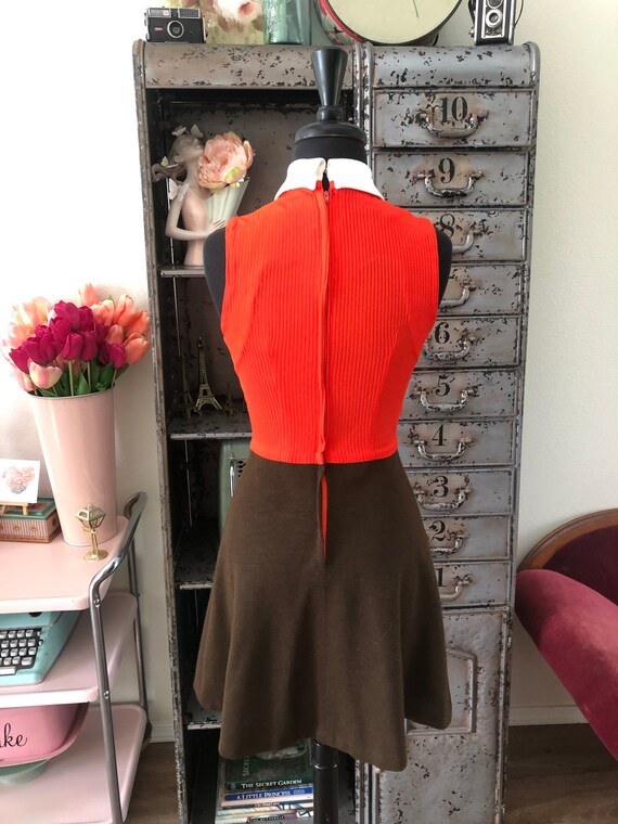 1960's 70's Orange and Brown Mini Dress and XS - image 7
